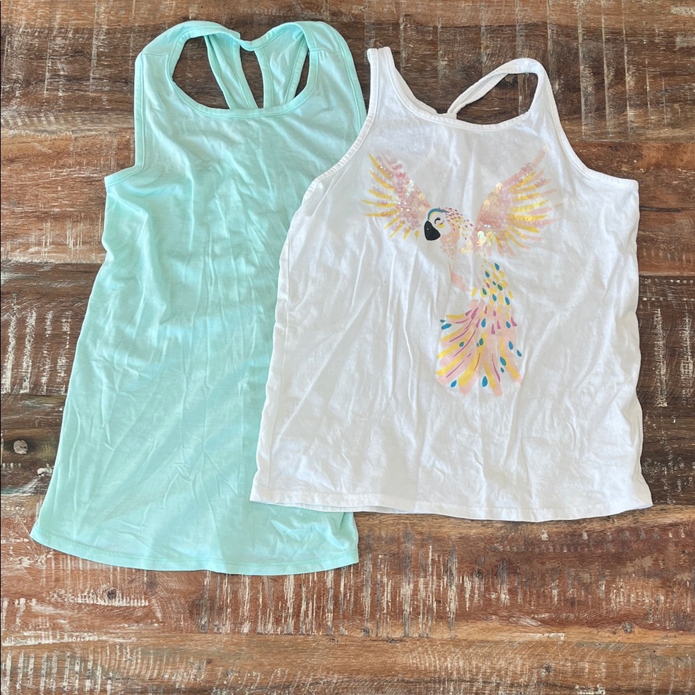 Girls Parrot Print and Teal Tank Top Set